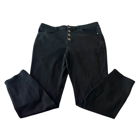 LAUREN CONRAD HI-RISE STRAIGHT LEG JEANS, WOMEN, 16 SKINNY-BLACK, 4 FRONT BUTTON - Picture 8 of 12